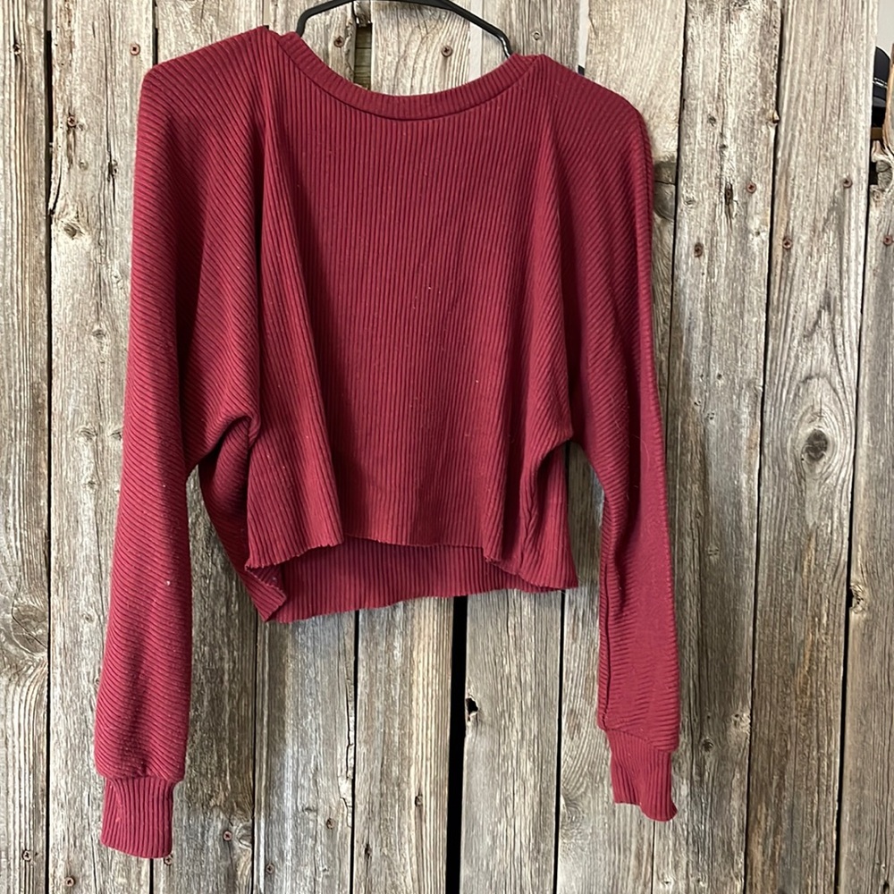 Maroon, ribbed, cropped sweater from Tillys
